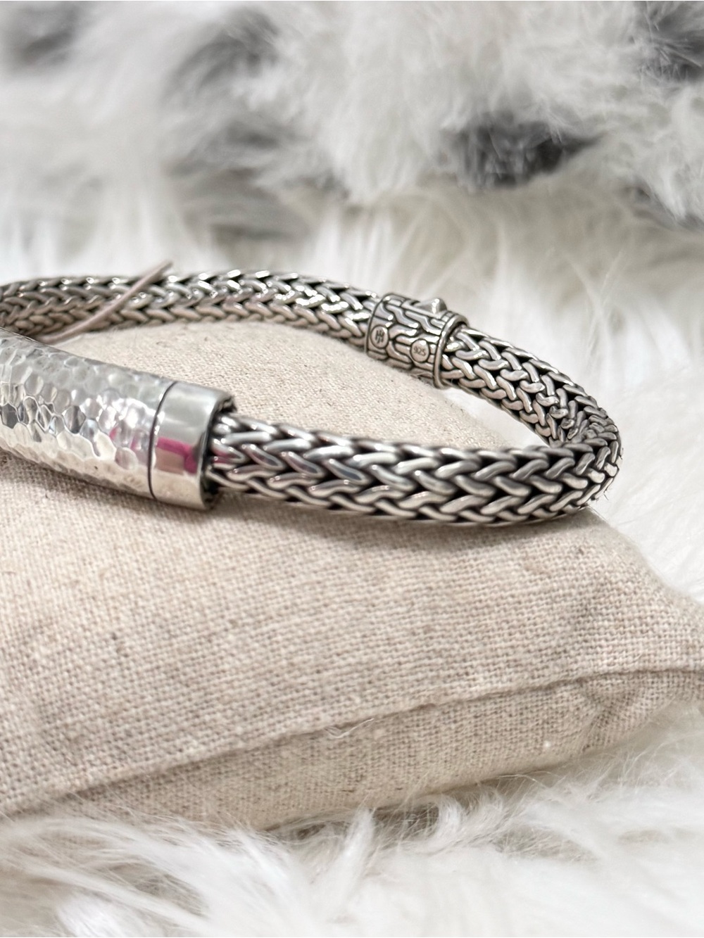 NEW $1195 John Hardy 7.5mm Chain Collection .925 Hammered Station Bracelet Sz L - Picture 5 of 11